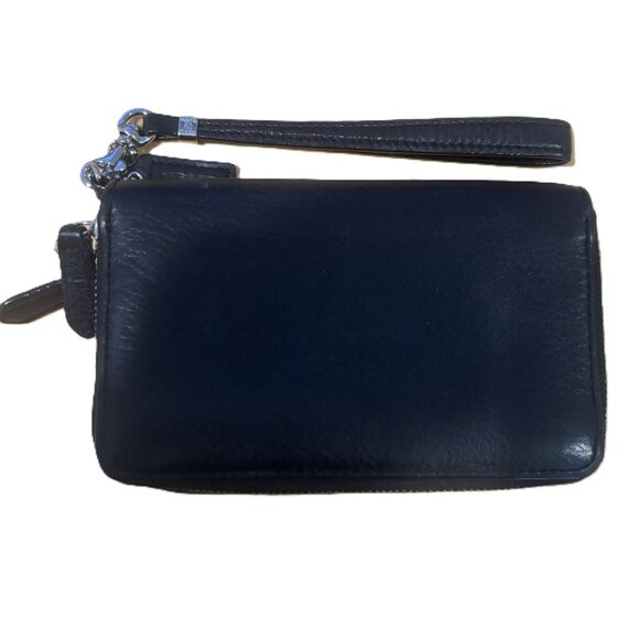 Coach Black Leather wristlet double zip around wallet room for key/small phone - Picture 6 of 7